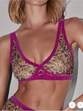 Eby Sheer Leopard Mesh Bralette with Magenta Trim